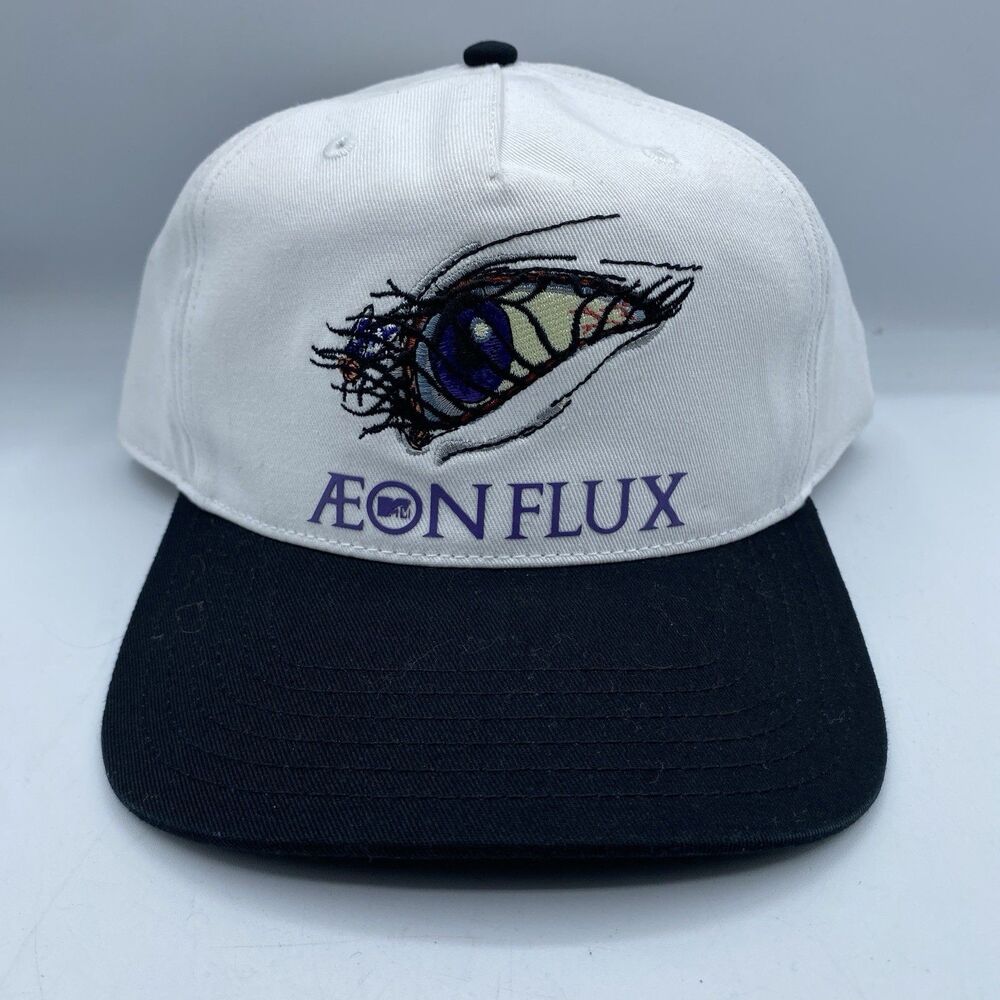 Aeon Flux Hat MTV White White Adjustable Cap Snapback Logo Casual TV Show NWOT